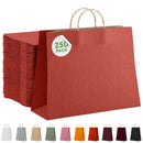 Kraft Paper Bags with Handles 16 x 6 x 12 Inch. 250 Pack Red Kraft Bags with Handles. Recyclable 150 GSM Paper Shopping Bags with Handles. Rope-Style Christmas Gift Bags. Gift Wrap Bags