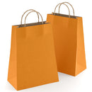 Orange Kraft Paper Bags with Handles Bulk, 8 x 4.75 x 10.5 Inch. 25 Pack 150 GSM Kraft Paper Gift Bags with Handles. Heavy Duty Kraft Bags with Handles. Light Paper Shopping Bags with Handles