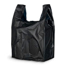 Pack of 500 Black Plastic Bags 15 x 7 x 26. Plain Carry-Out T-Shirt Bags 15x7x26. Thickness 0.65 mil. Unprinted Shopping Bags. Handled Polyethylene Bags for Retail Shopping, Groceries, Clothes.